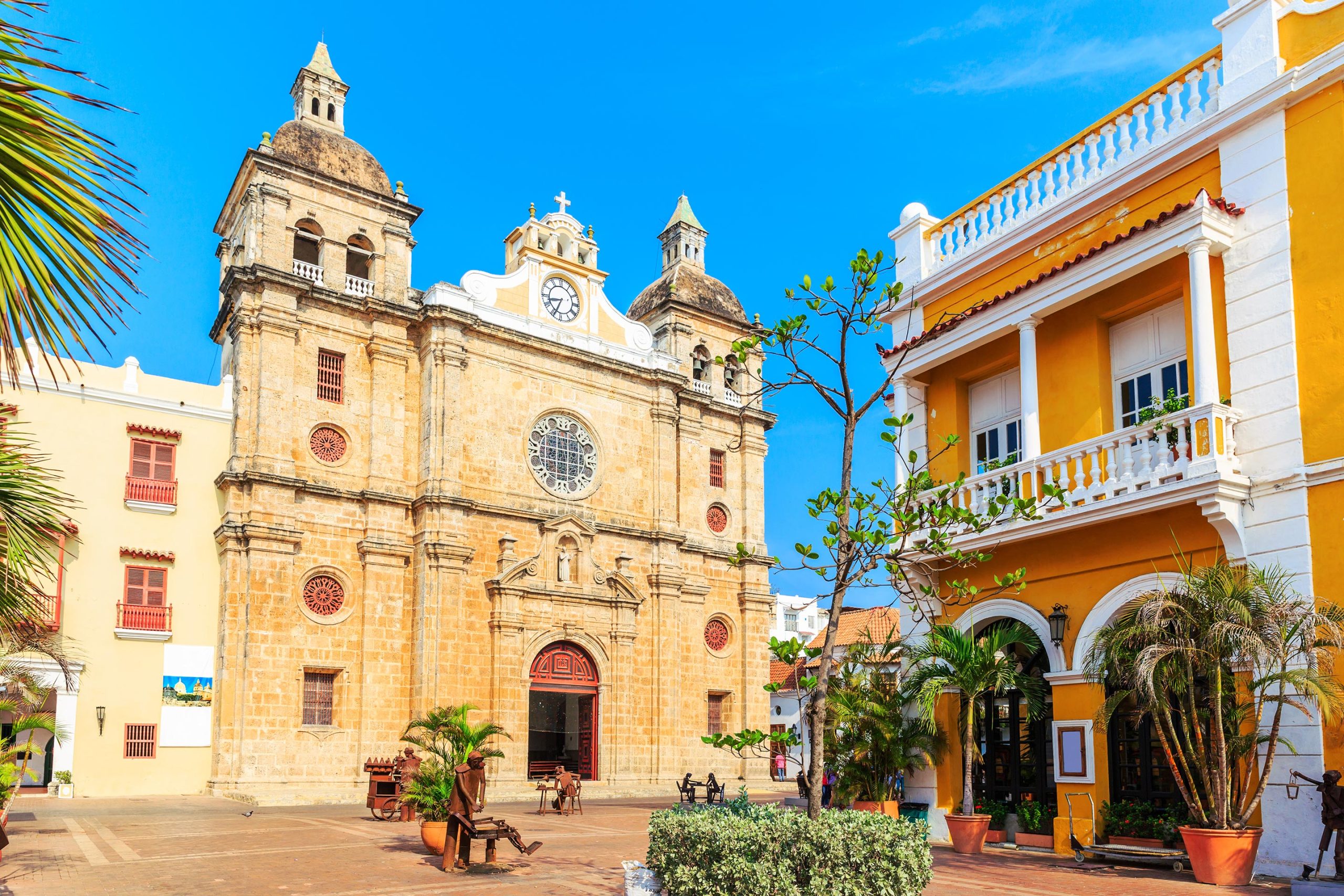 Close up view of the Church of St. Peter Claver in Cartagena, Colombia