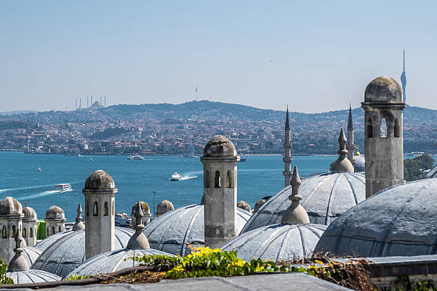Panoramic view of istanbul from the süleymaniye mosque complex, showcasing the bosphorus and the cityscape